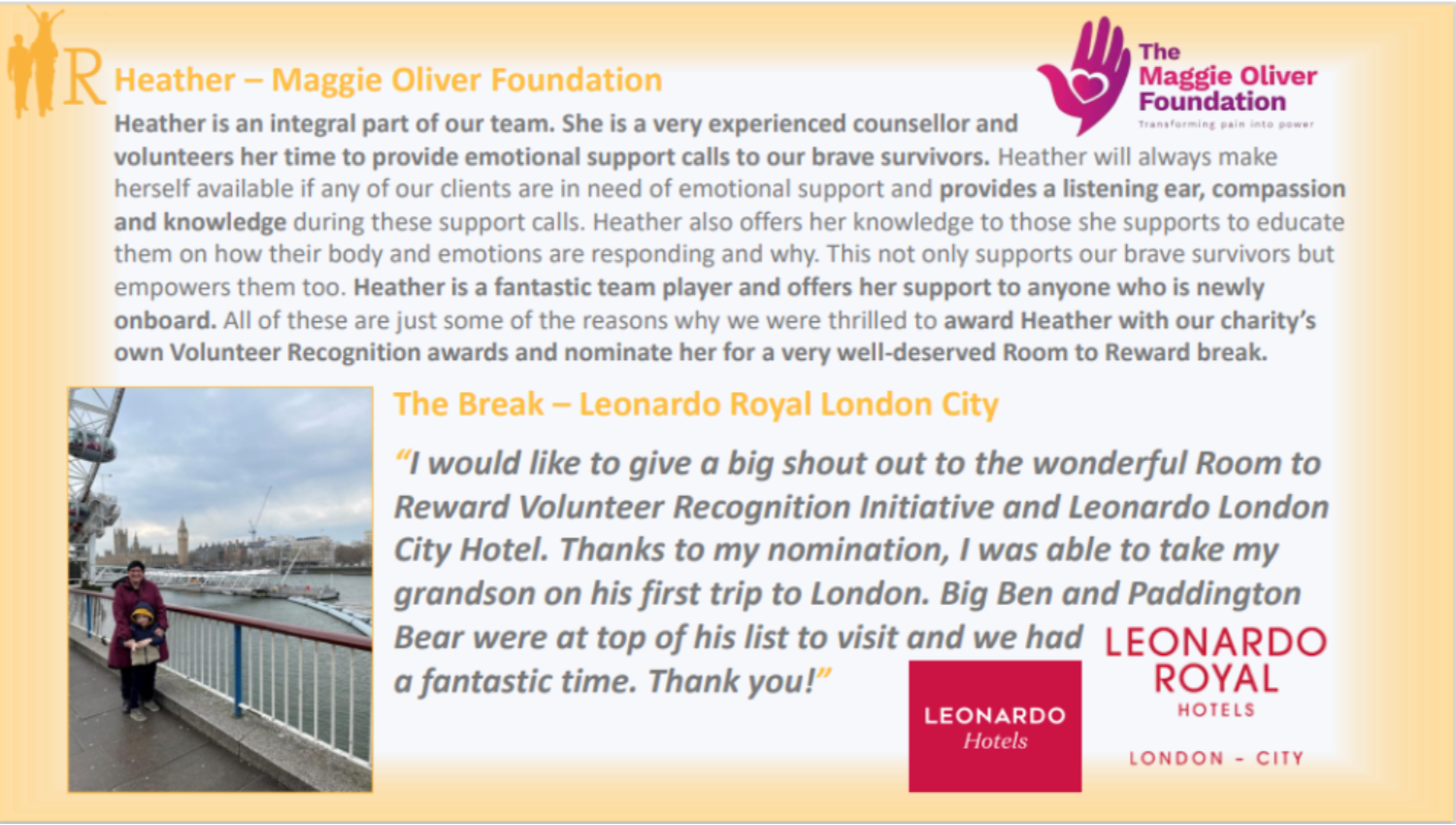 Room to Reward Maggie Oliver Foundation